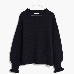 Madewell Ruffle-Neck Pullover Sweater in Cotton-Merino Yarn